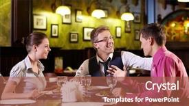  Presentation with people talking - Slides enhanced with having dinner at a restaurant background and a red colored foreground