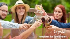  Presentation with happy holidays - Cool new slide deck with having dinner at summer garden backdrop and a  colored foreground