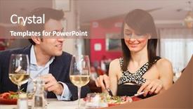  Presentation with black couple having fun - Colorful PPT theme enhanced with having dinner in a restaurant backdrop and a coral colored foreground