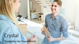  Presentation with discussion - Colorful presentation design enhanced with having discussion of working moments backdrop and a  colored foreground