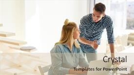  Presentation with office - Audience pleasing PPT theme consisting of having discussion of working moments backdrop and a  colored foreground