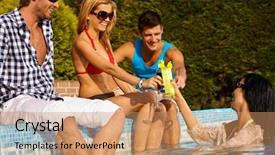  Presentation with happy holiday - Slide deck enhanced with having drinks at swimming pool background and a coral colored foreground