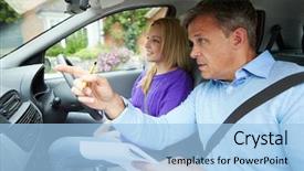  Presentation with teenage girl - Audience pleasing slide set consisting of having driving lesson with instructor backdrop and a light blue colored foreground