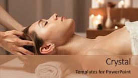  Presentation with spa salon - Audience pleasing PPT theme consisting of having face massage in spa backdrop and a coral colored foreground