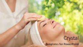  Presentation with green beauty - Audience pleasing slides consisting of having face massage with sponge backdrop and a coral colored foreground