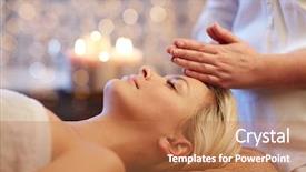  Presentation with young healthy people - PPT theme enhanced with having face or head massage background and a coral colored foreground