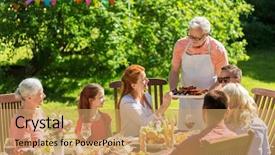  Presentation with summer party - PPT theme featuring having festive dinner or summer background and a  colored foreground