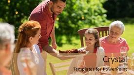  Presentation with summer party - Beautiful PPT theme featuring having festive dinner or summer backdrop and a  colored foreground