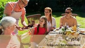  Presentation with summer party - PPT theme consisting of having festive dinner or summer background and a coral colored foreground
