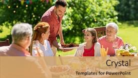 Presentation with dinner party - Theme featuring having festive dinner or summer background and a coral colored foreground