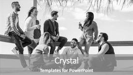  Presentation with community service happy volunteer group - Presentation theme with having fun and drinking beer background and a gray colored foreground