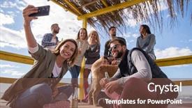  Presentation with friends - Theme with having fun and drinking beer background and a  colored foreground