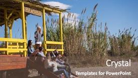  Presentation with community service happy volunteer group - Colorful PPT theme enhanced with having fun and drinking beer backdrop and a  colored foreground