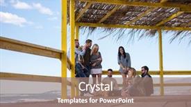  Presentation with community service happy volunteer group - PPT layouts with having fun and drinking beer background and a  colored foreground