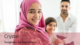  Presentation with muslim family - Presentation theme consisting of having fun and good time background and a coral colored foreground