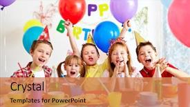  Presentation with kids birthday - Slides having having fun at birthday party background and a coral colored foreground