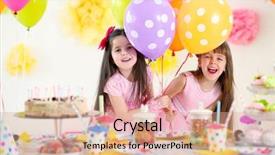  Presentation with children birthday - Colorful presentation enhanced with having fun at birthday party backdrop and a coral colored foreground