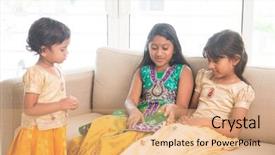  Presentation with family children - Cool new PPT theme with having fun at home happy backdrop and a  colored foreground