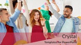  Presentation with corporate celebration - Colorful presentation theme enhanced with having fun at office party backdrop and a red colored foreground