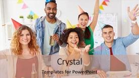  Presentation with corporate celebration - Beautiful PPT theme featuring having fun at office party backdrop and a coral colored foreground