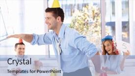  Presentation with black couple having fun - Slide set consisting of having fun at office party background and a light blue colored foreground