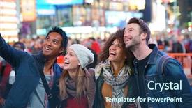  Presentation with times square - PPT layouts featuring having fun at times square background and a ocean colored foreground