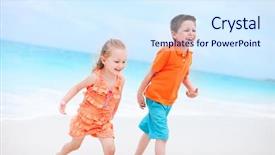  Presentation with happy kids - Audience pleasing slide set consisting of having fun at tropical beach backdrop and a  colored foreground