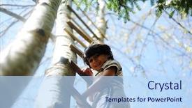  Presentation with cabin forest - Slide deck featuring having fun climbing on ladder background and a light blue colored foreground