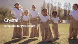  Presentation with fun - Slide set having having fun during sack race background and a violet colored foreground