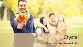  Presentation with happy holidays - Theme enhanced with having fun in autumn park background and a lemonade colored foreground