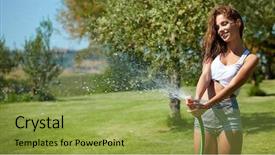  Presentation with fun - Beautiful presentation theme featuring having fun in summer garden backdrop and a yellow colored foreground