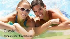  Presentation with swimming pool - Slides featuring having fun in swimming pool background and a coral colored foreground