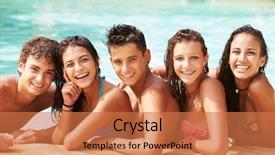  Presentation with swimming pool - PPT theme having having fun in swimming pool background and a coral colored foreground