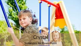  Presentation with happy kids at indoor playground - Cool new presentation theme with having fun in the playground backdrop and a coral colored foreground