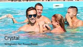  Presentation with young people diversity - Cool new theme with having fun in the swimming backdrop and a  colored foreground