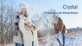  Presentation with winter family - PPT theme having having fun in winter background and a sky blue colored foreground