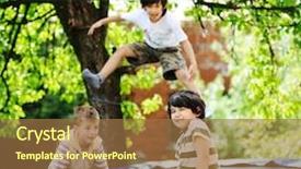  Presentation with kids jumping and lifting hand - Slide set featuring having fun jumping on trampoline background and a coral colored foreground