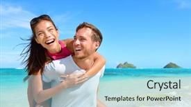  Presentation with rainbow beac h hawaii - Audience pleasing slide set consisting of having fun laughing on hawaii backdrop and a light blue colored foreground