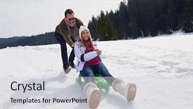  Presentation with couple nature retreat - Presentation theme consisting of slide shows - romantic winter scene happy young background and a light gray colored foreground