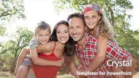  Presentation with family day - Audience pleasing PPT theme consisting of family having fun on hiking day backdrop and a tawny brown colored foreground