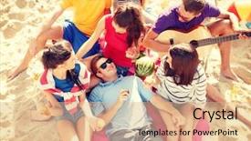  Presentation with happy holidays - Colorful presentation theme enhanced with having fun on the beach backdrop and a lemonade colored foreground