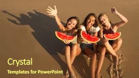  Presentation with best - Beautiful slide deck featuring having fun on the beach backdrop and a tawny brown colored foreground