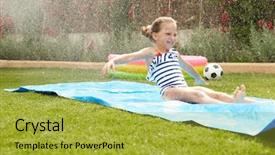  Presentation with water - Colorful presentation theme enhanced with spain slides - girl having fun on water backdrop and a yellow colored foreground