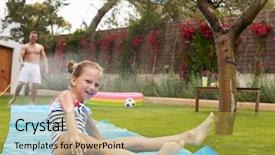  Presentation with daughter - Presentation with daughter having fun on water background and a yellow colored foreground