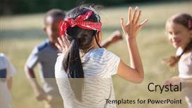  Presentation with kids playing - Beautiful slides featuring having fun playing blind man backdrop and a coral colored foreground