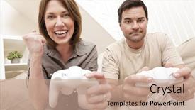  Presentation with married couple - Colorful PPT theme enhanced with having fun playing computer console backdrop and a coral colored foreground