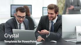  Presentation with fun - Audience pleasing PPT layouts consisting of having fun sitting at desk backdrop and a dark gray colored foreground