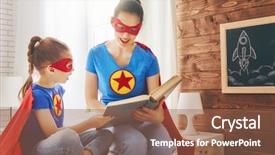  Presentation with mother child - Cool new PPT theme with having fun smiling and reading backdrop and a tawny brown colored foreground