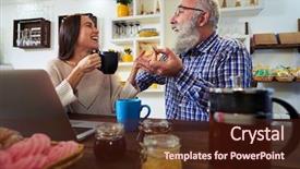  Presentation with two people talking - Amazing presentation theme having having fun spending time backdrop and a wine colored foreground