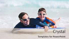  Presentation with vacation - Theme featuring having fun surfing on boogie background and a soft green colored foreground